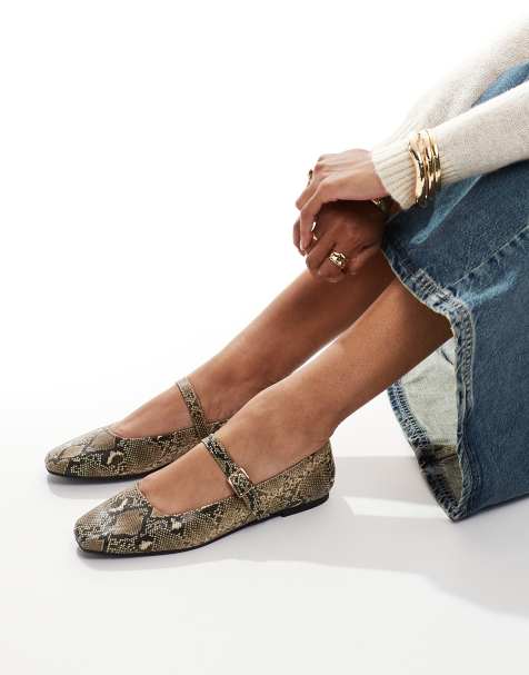 ASOS DESIGN Lottie Mary Jane ballet in snake - view 1
