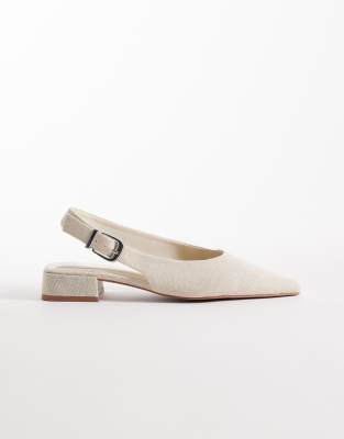 ASOS DESIGN - Lotto - Ballerines larges en lin avec bride arrière - Naturel-Neutre