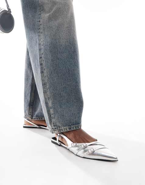 ASOS DESIGN Lotto slingback ballet in silver - view 1