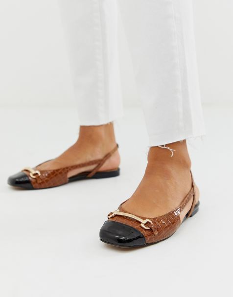 ASOS DESIGN – Lotus – Ballerinas mit Fersenriemen in Schwarz und Hellbraun