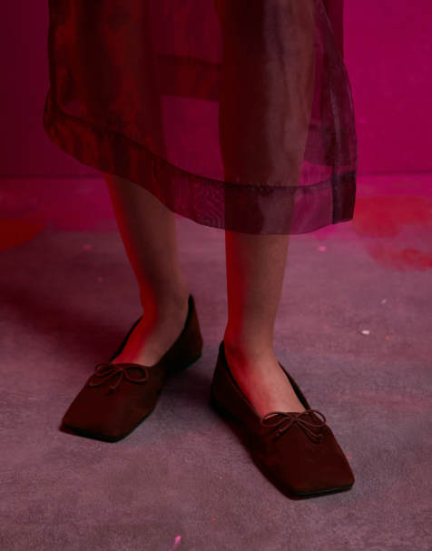 ASOS DESIGN - Lotus - Ballerine premium in camoscio bordeaux - view 1