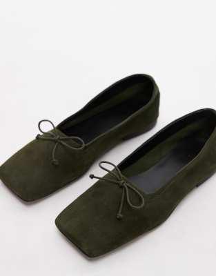 ASOS DESIGN - Lotus - Ballerines en daim de qualité supérieure - Kaki-Vert