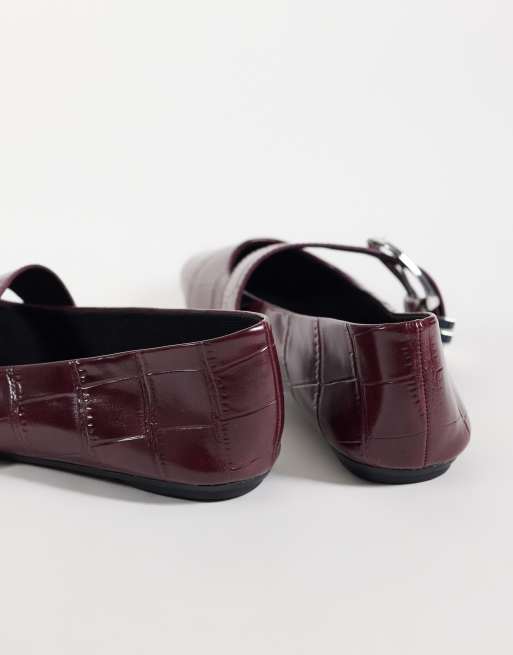 ASOS DESIGN Lotus buckle detail mary jane ballets in plum croc, 4 of 4