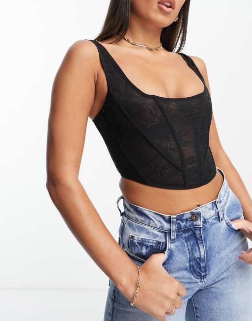 ASOS DESIGN Fuller Bust lace plunge underwired corset top in black