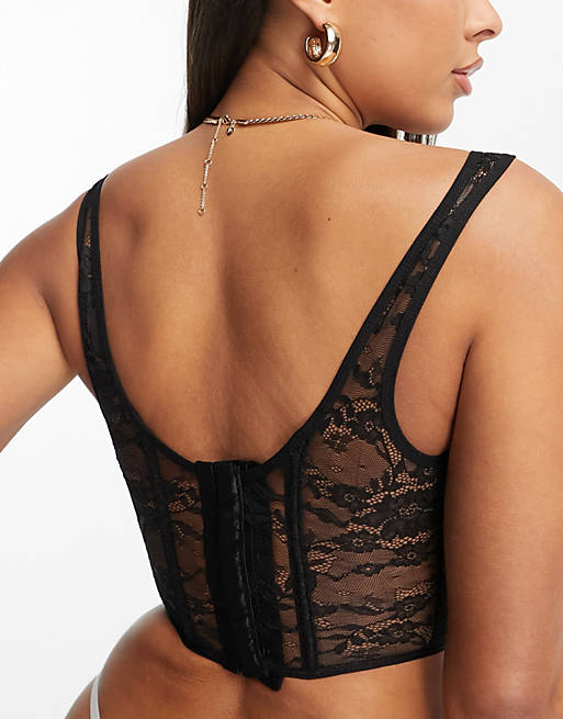 ASOS DESIGN Lotus lace corset in black