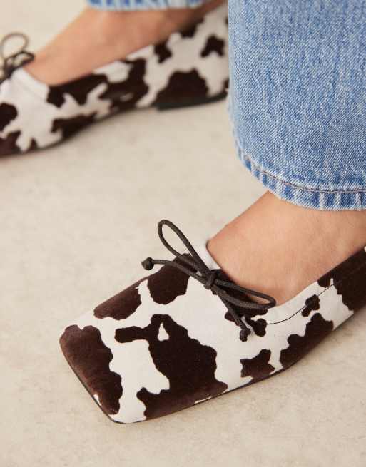 ASOS DESIGN Lotus premium suede ballet flats in cow print