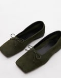 [ASOS DESIGN] ASOS DESIGN Lotus premium suede ballets in khaki-Green 37 Green suede