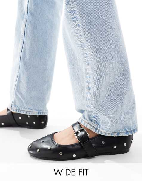 ASOS DESIGN - Lou - Ballerine Mary Jane a pianta larga nere con borchie - view 1