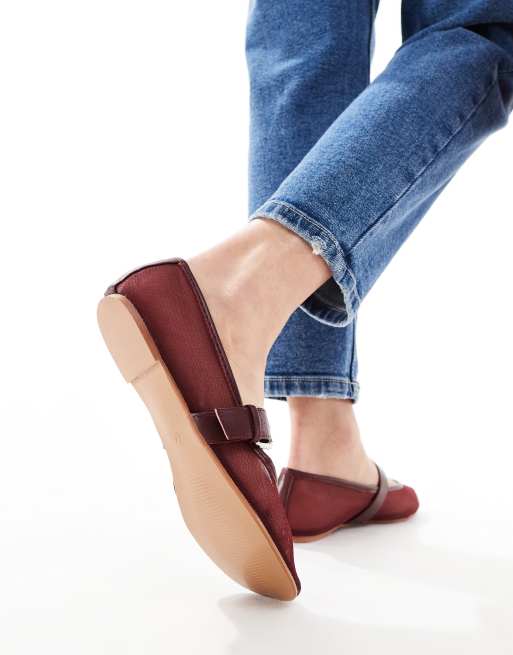 ASOS DESIGN – Lou – Mary-Jane-Ballerinas aus Netzstoff in Burgunder, 3 von 4