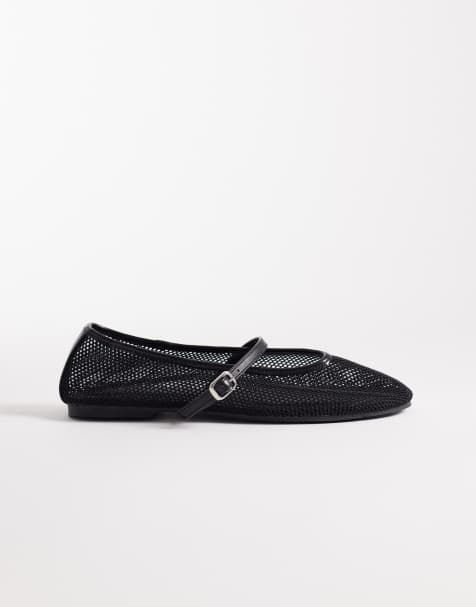 ASOS DESIGN – Lou – Mary-Jane-Ballerinas aus Netzstoff in Schwarz - view 1