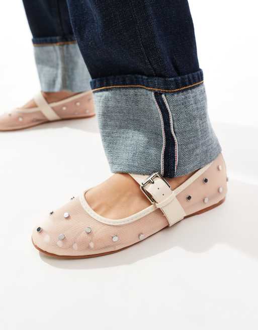 ASOS DESIGN - Lou - Mary Jane ballerina's van mesh in beigeroze, 4 van 4