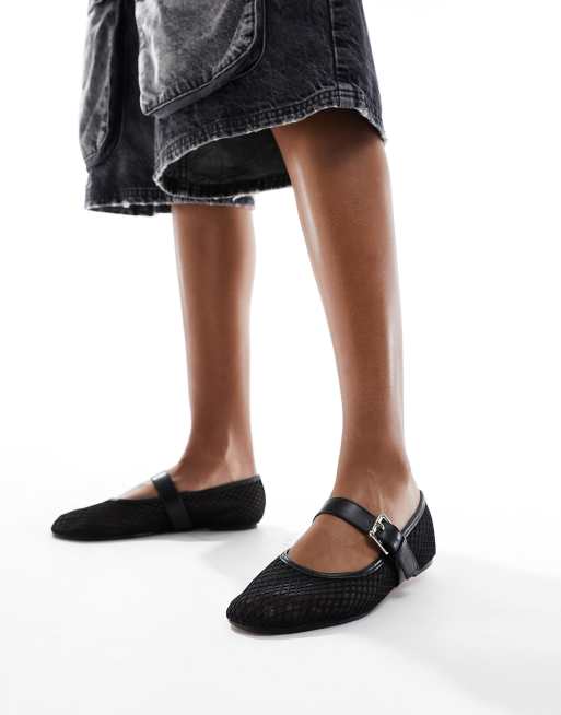 ASOS DESIGN - Lou - Mary Jane ballerina's van mesh met textuur in zwart , 3 van 4