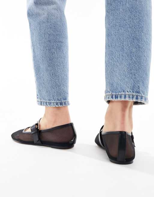 ASOS DESIGN – Lou – Svarta ballerinaskor i mesh och Mary Jane-stil med bred passform, 3 av 4