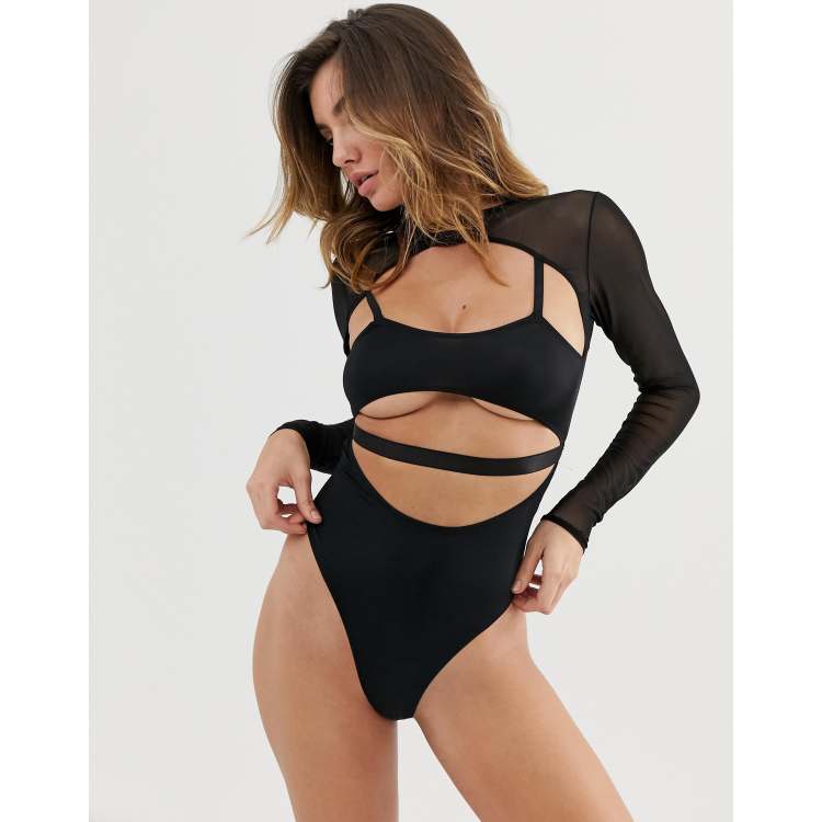 Boohoo Avery Strappy Open Back Cut Out Lace Bodysuit ($44) ❤ liked on  Polyvore featuring intimates and shapewear