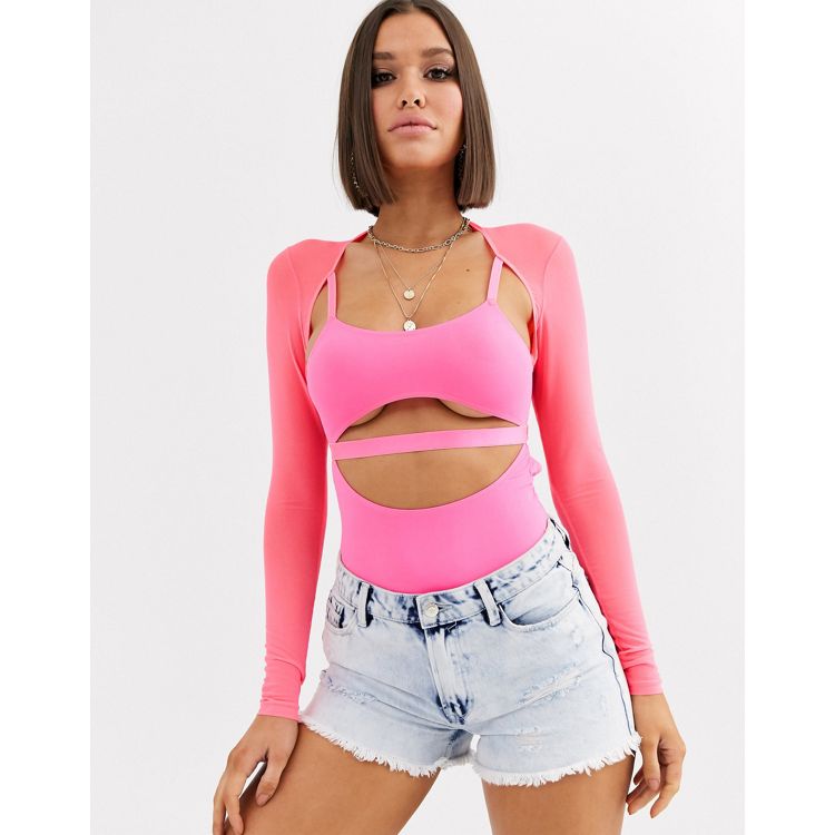 CUT OUT STRAPPY LONG SLEEVE BODYSUIT