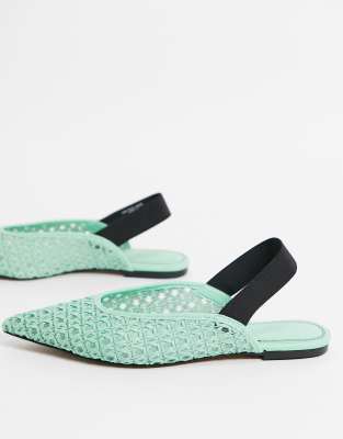 Asos Design Louie Woven Slingback Ballet Flats In Green ModeSens