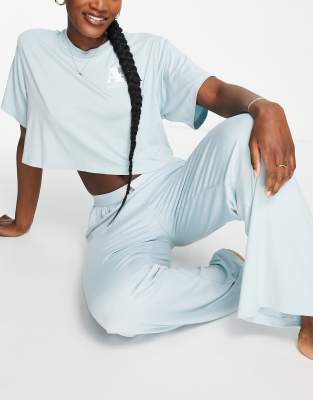 ASOS DESIGN lounge a essentials slinky cropped tee & pants set in blue