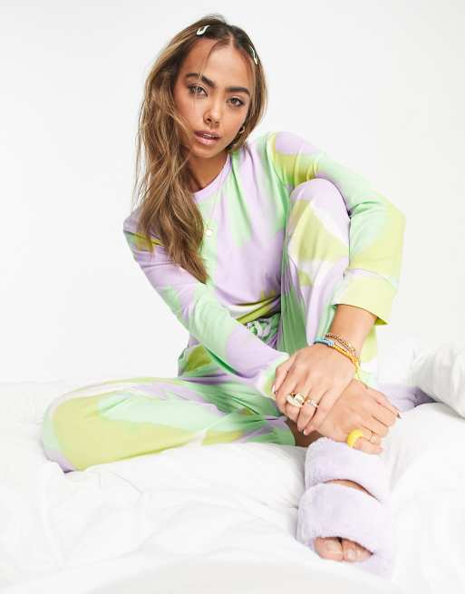 ASOS DESIGN lounge abstract painterly viscose sweat & sweatpants set in  multi