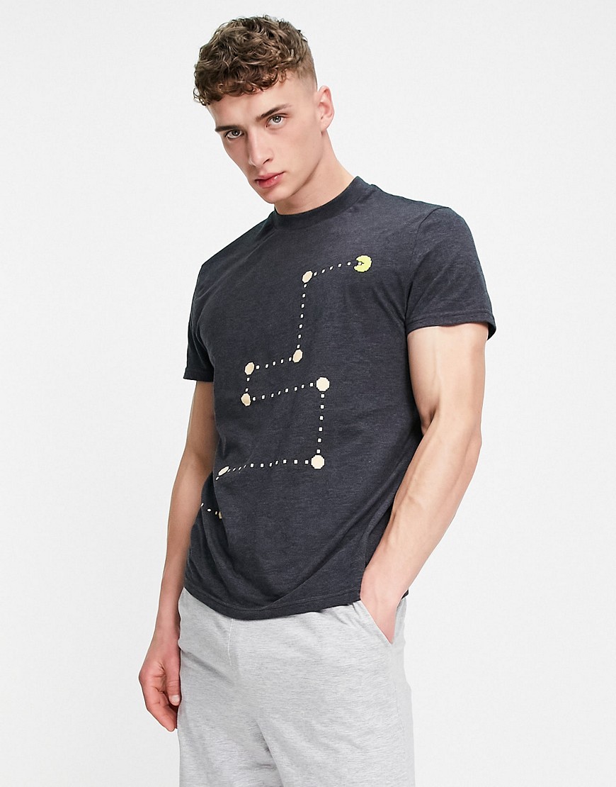ASOS DESIGN lounge acid wash t-shirt and short pajama set with Pac -Man print-Black