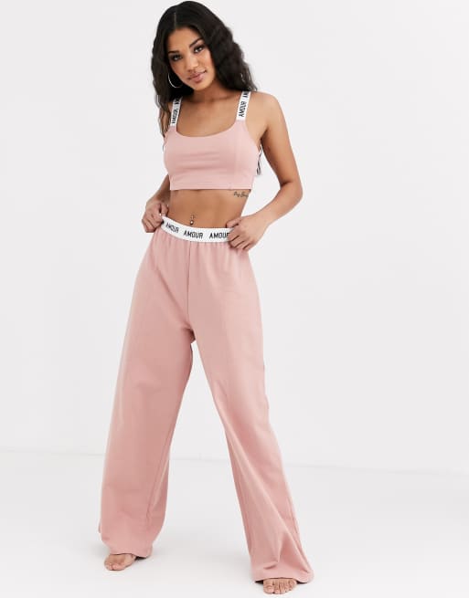 ASOS DESIGN lounge amour crop top wide leg set