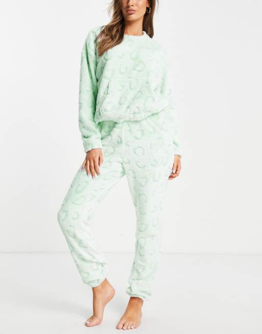 ASOS DESIGN lounge animal super fluffy fleece sweat sweatpants set in multi