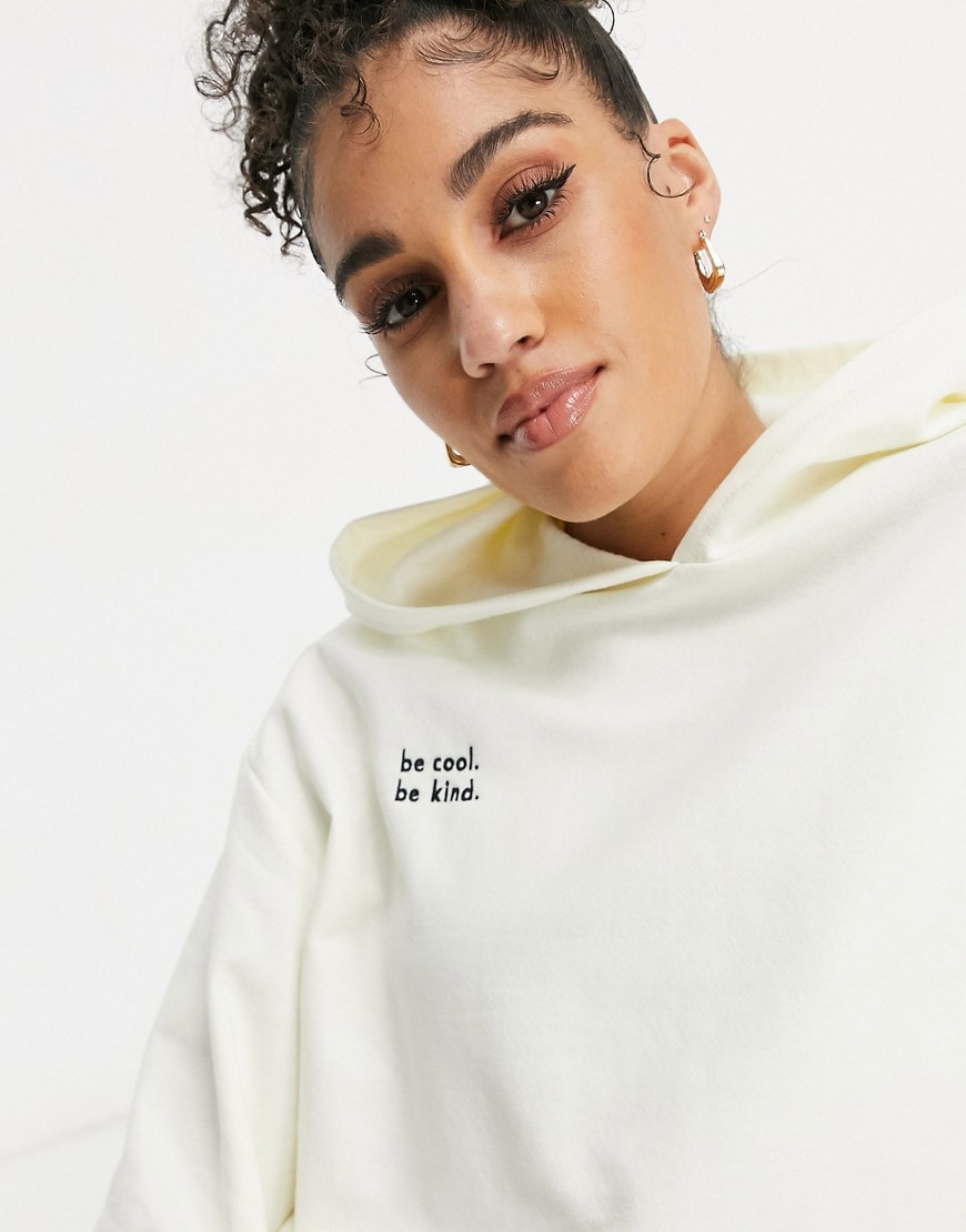 ASOS DESIGN lounge 'be cool. be kind.' oversized hoodie in ecru-White