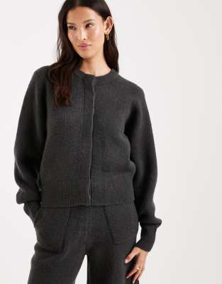 ASOS DESIGN - Lounge-Bomberjacke in Anthrazit mit verdeckter Knopfleiste, Kombiteil-Grau