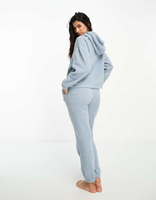 ASOS DESIGN lounge super soft fleece zip up sweat & jogger set in blue