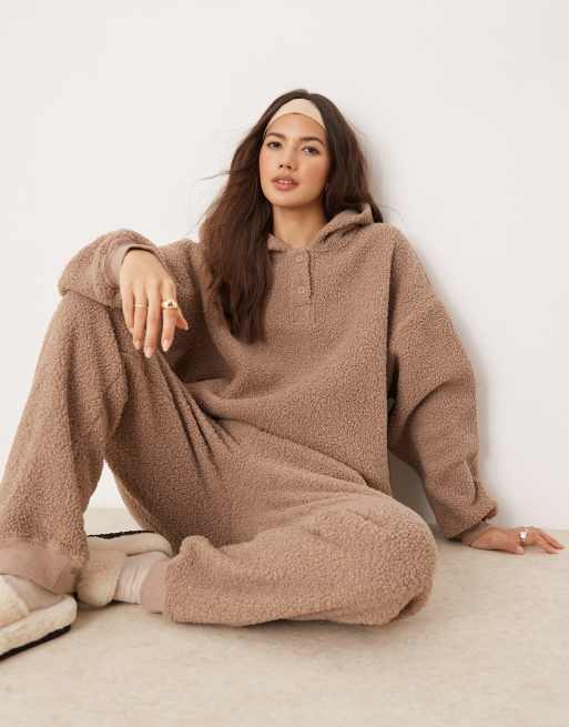 ASOS DESIGN lounge borg oversized hoodie jogger set in taupe ASOS