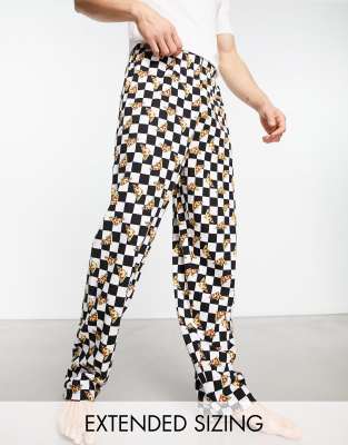 ASOS DESIGN lounge bottom in black and white grid with pizza print - ASOS Price Checker