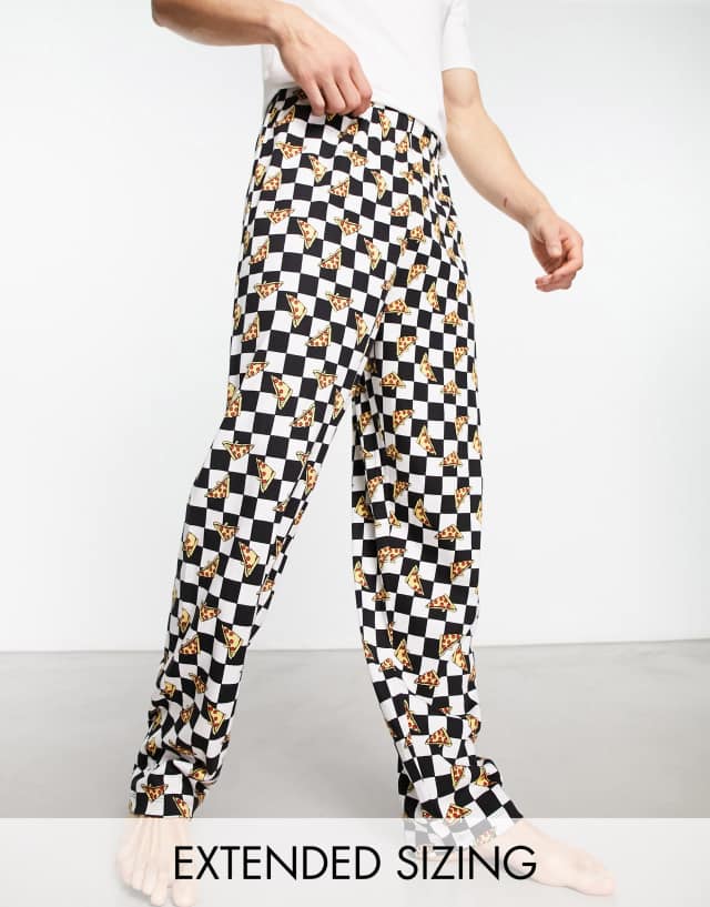 ASOS DESIGN lounge bottom in black and white grid with pizza print