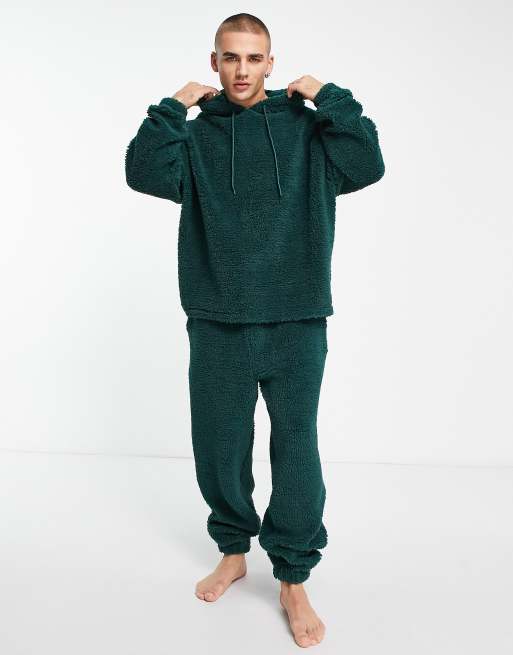 ASOS DESIGN lounge bottom in dark green borg