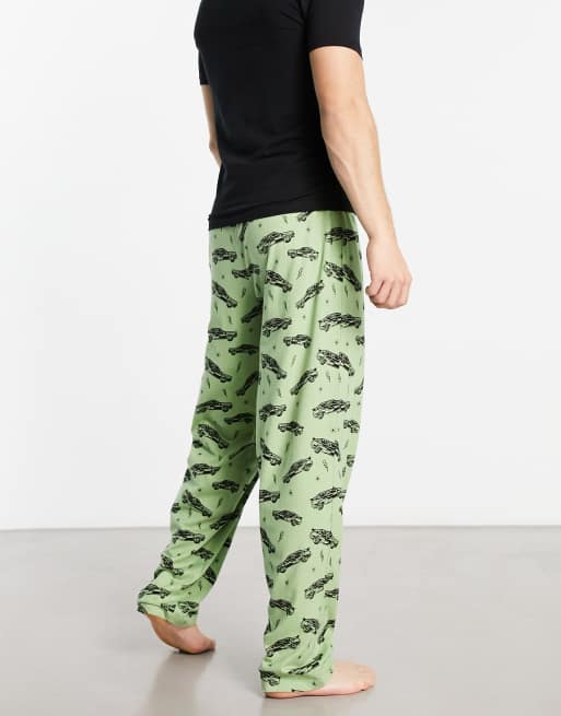 ASOS Design Lounge Bottom in Green with Cars Print