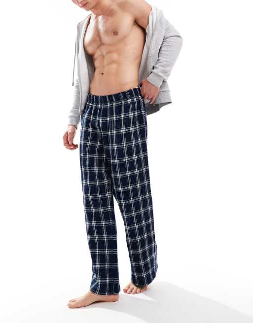 ASOS DESIGN lounge bottom in navy and white waffle plaid