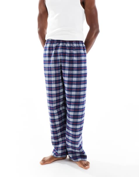 ASOS DESIGN lounge bottoms in blue brushed check - view 1