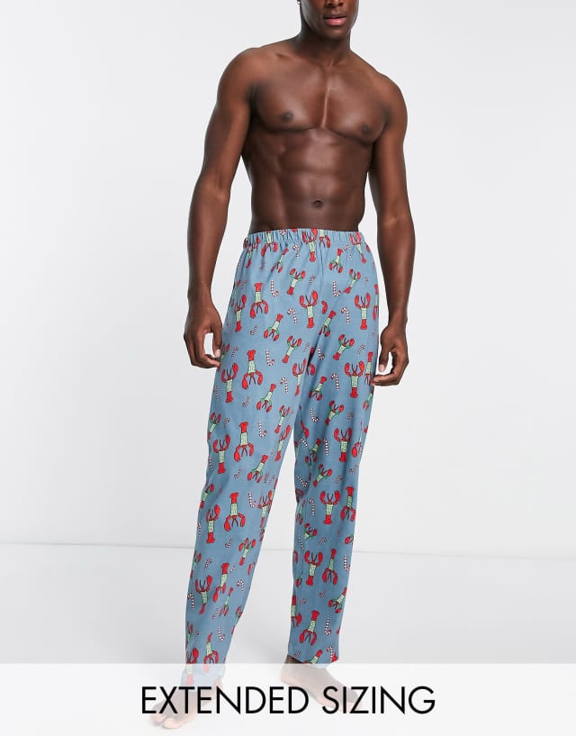 ASOS DESIGN lounge bottoms in blue with Christmas lobster print