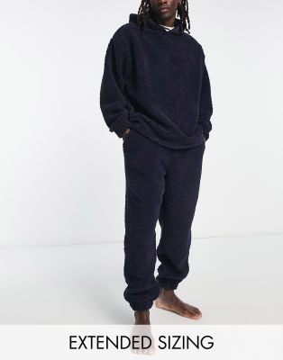 ASOS DESIGN lounge bottoms in navy borg