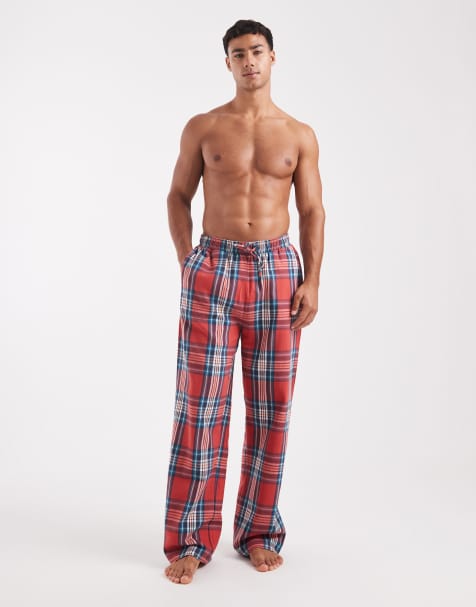 ASOS DESIGN lounge bottoms in red brushed plaid - view 1