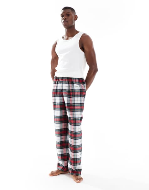 ASOS DESIGN lounge bottoms in tartan red brushed check - view 1