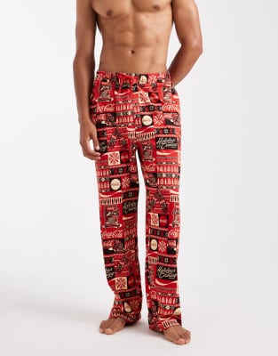 Asos Design Lounge Bottoms With Christmas Coca Cola Graphic In Red