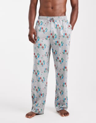 Asos Design Lounge Bottoms With Christmas Feliz Navidad Graphic In Gray