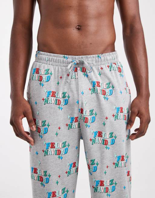 ASOS DESIGN lounge bottoms with Christmas Feliz Navidad graphic in gray, 4 of 4