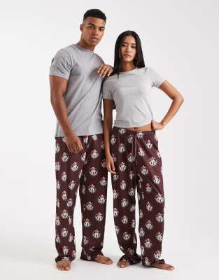 Asos Design Lounge Bottoms With Disney's Christmas Mickey Mouse Graphics In Red
