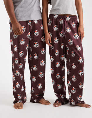 Asos Design Lounge Bottoms With Disney's Christmas Mickey Mouse Graphics In Red