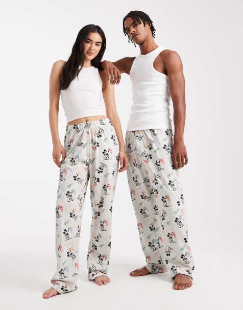 ASOS DESIGN lounge bottoms with Disney's Mickey Mouse pizza graphic in gray - view 1