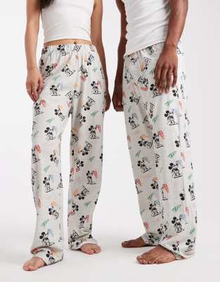 Asos Design Lounge Bottoms With Disney's Mickey Mouse Pizza Graphic In Gray