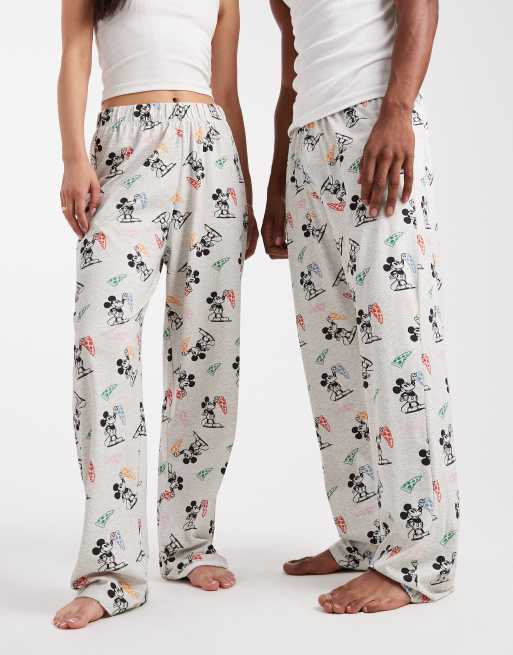 ASOS DESIGN lounge bottoms with Disney's Mickey Mouse pizza graphic in gray