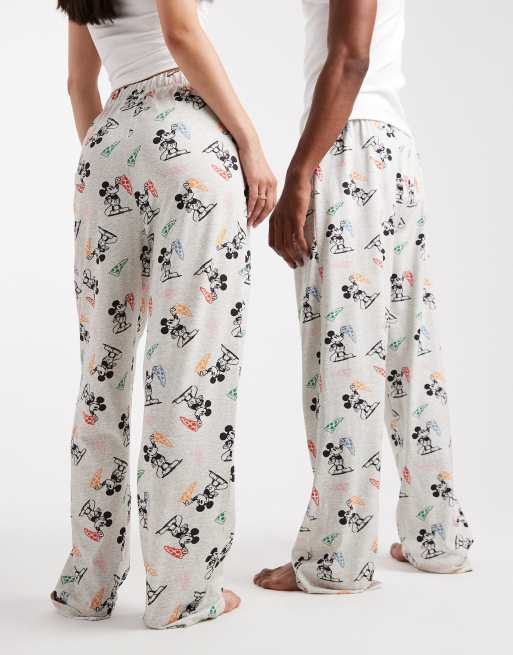 ASOS DESIGN lounge bottoms with Disney's Mickey Mouse pizza graphic in gray