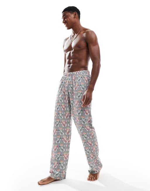 ASOS DESIGN lounge bottoms with pizza print in grey marl