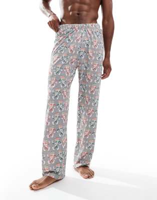 Asos Design Lounge Bottoms With Pizza Print In Gray